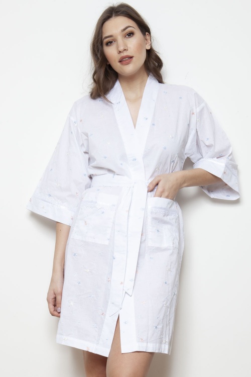 Adita Cotton Lawn Embroidered Kimono Wrap
